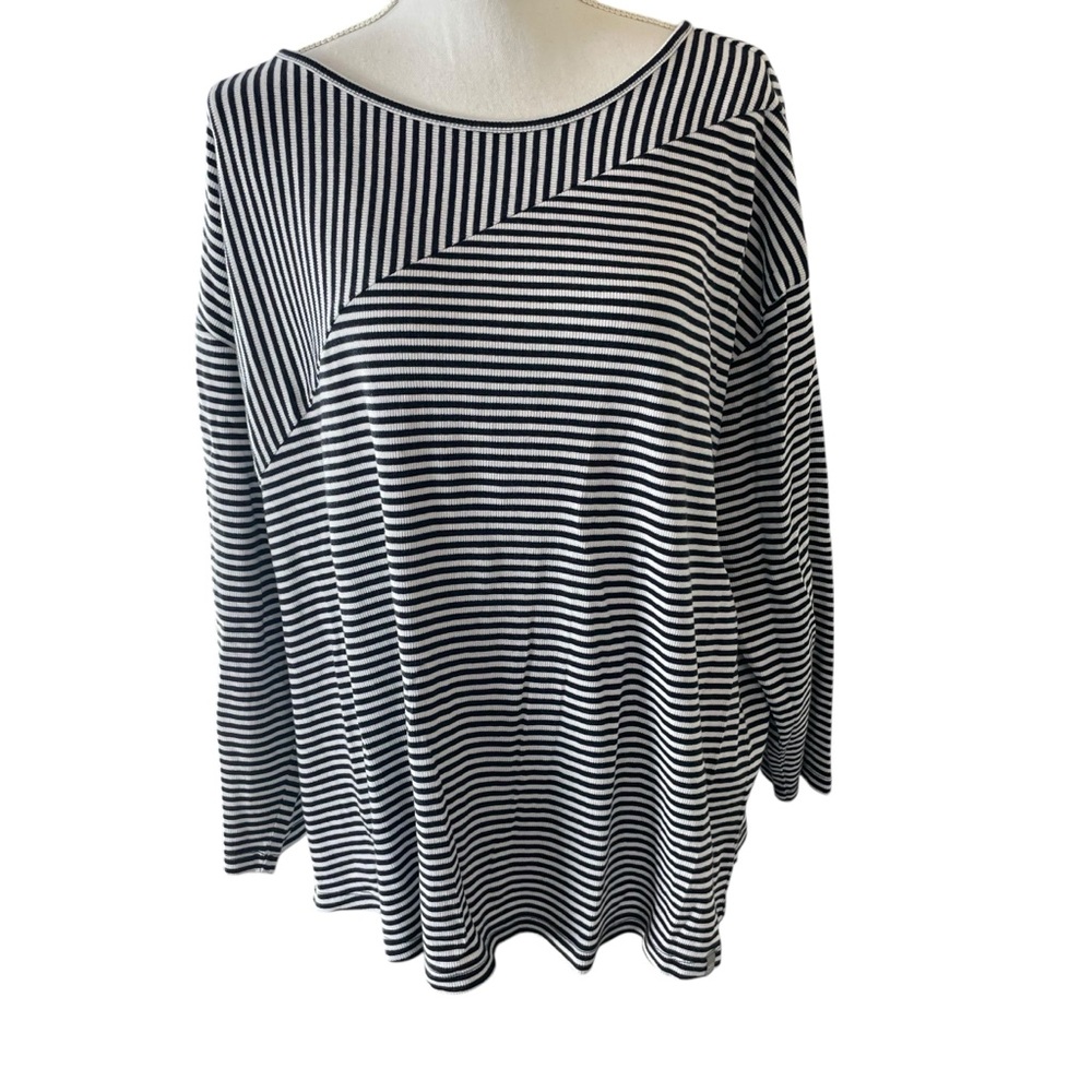 T by Talbots Black and White Striped Shirt.  Size 2X